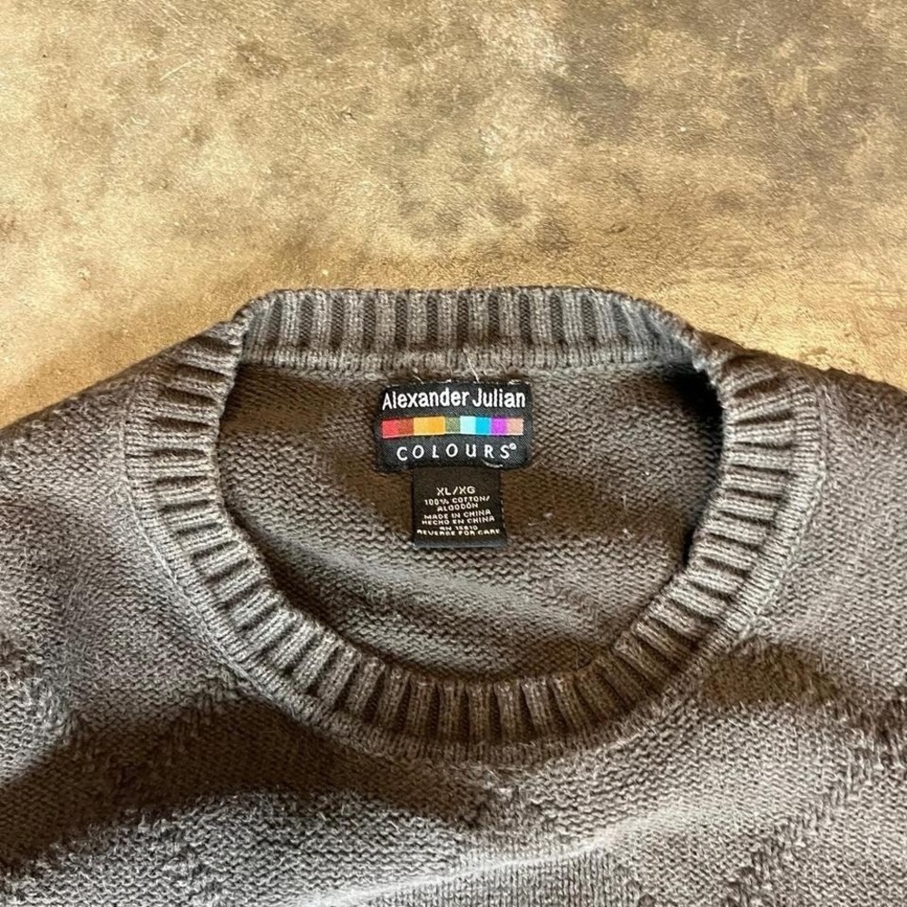 Vintage 90s Brown diamond pattern sweater Men's Size XL - Picture 4 of 6